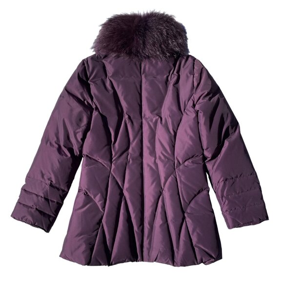 Designer plum puffer jacket coat with detachable genuine fox fur collar small - Picture 2 of 9